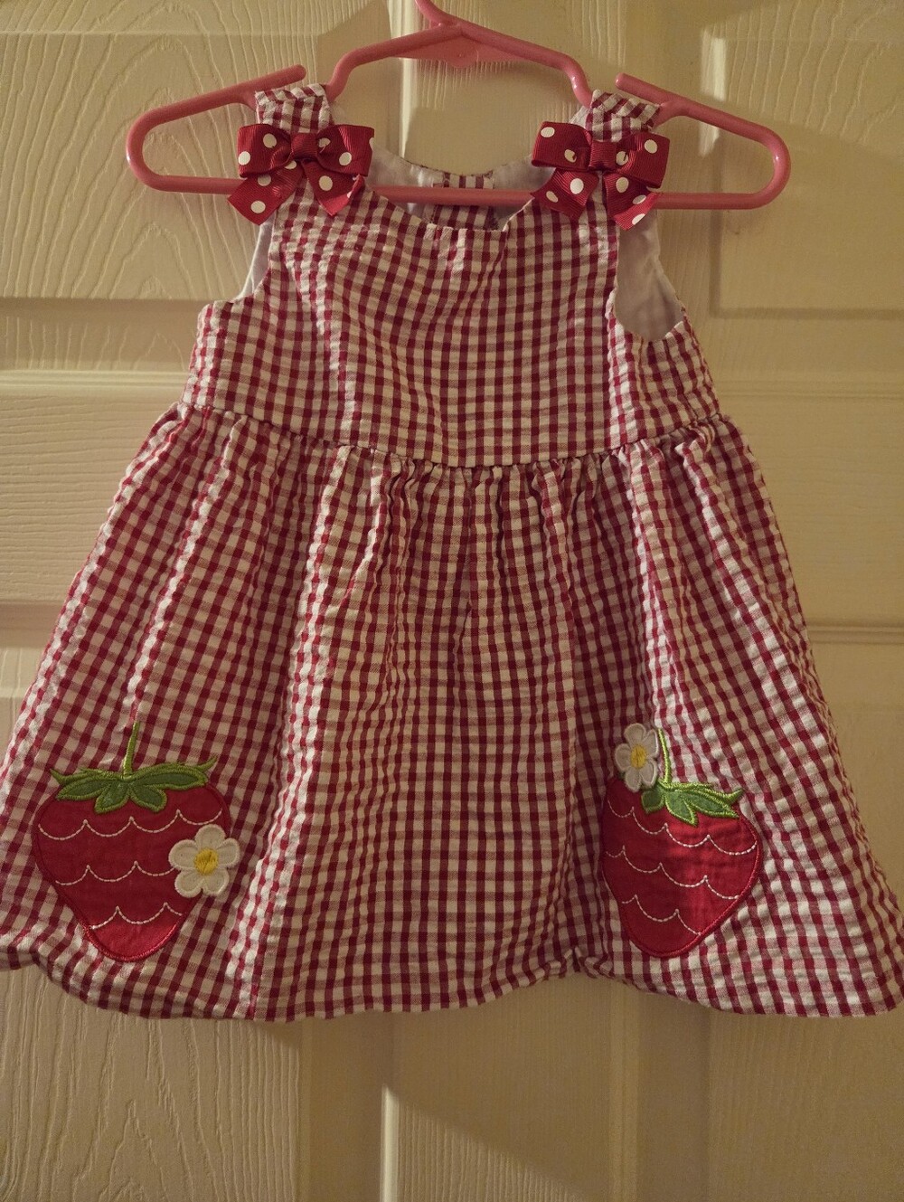 Red Gingham Strawberry Applique Sundress for Girls